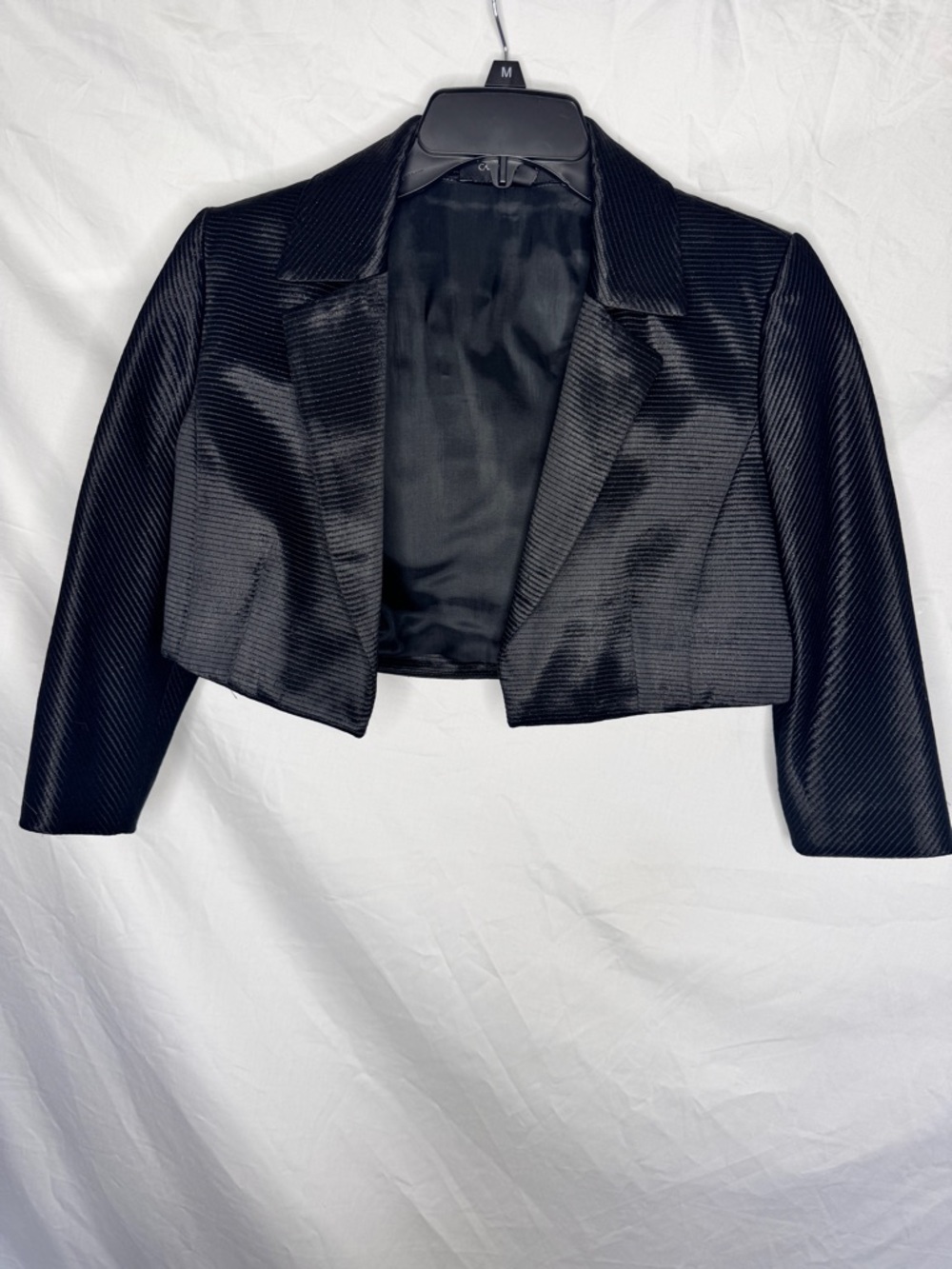 Carmen Marc Valvo Black Cropped Blazer Jacket - Classic Open-V Front Bolero